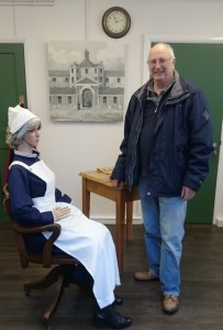 Len Norman has found a new addition to the exhibition - this is the sister's chair originally in Farnham Hospital and now lovingly restored and part of the furniture at the Spike