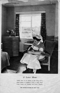 Student nurse writing a letter home.