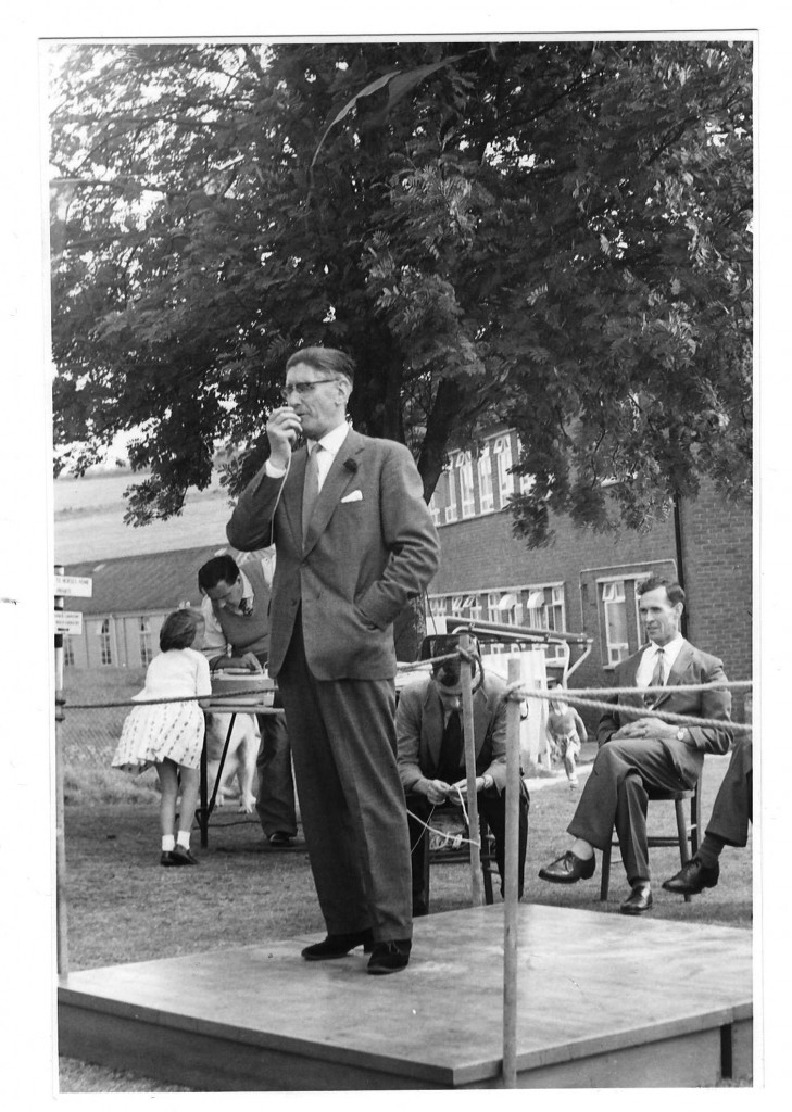 Dr McMillan talking at a fete at St Luke's Hospital